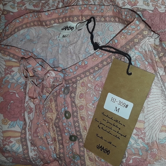 Jaase Swan Lake Ezra Midi Dress sz Medium BNWT Peony pink peachy boho Swans gown - Picture 8 of 9